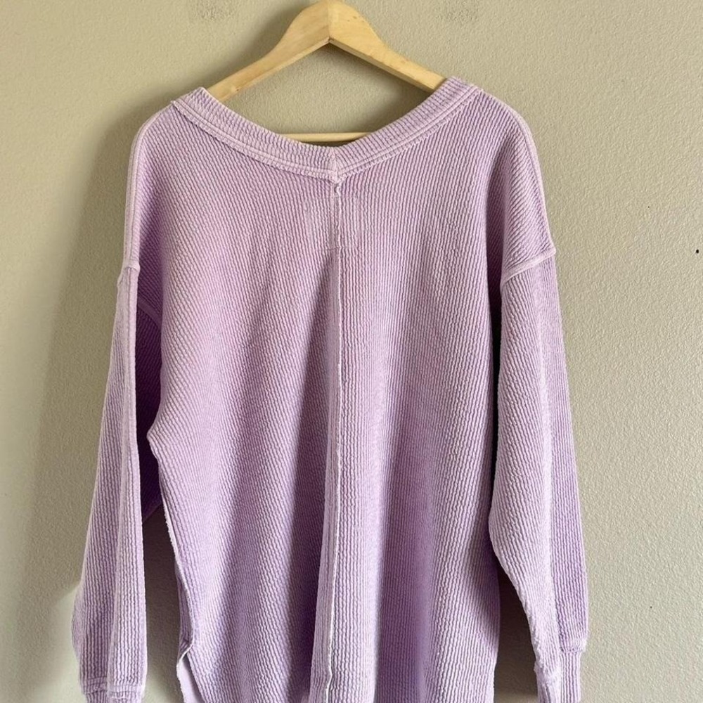 Aerie purple waffle knit oversized sweatshirt Size M - Picture 2 of 6
